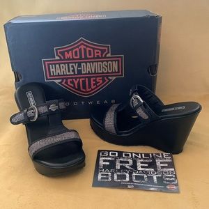 NWT Harley-Davidson Cassie silver mesh, wedge, leather sandal. 8.5
